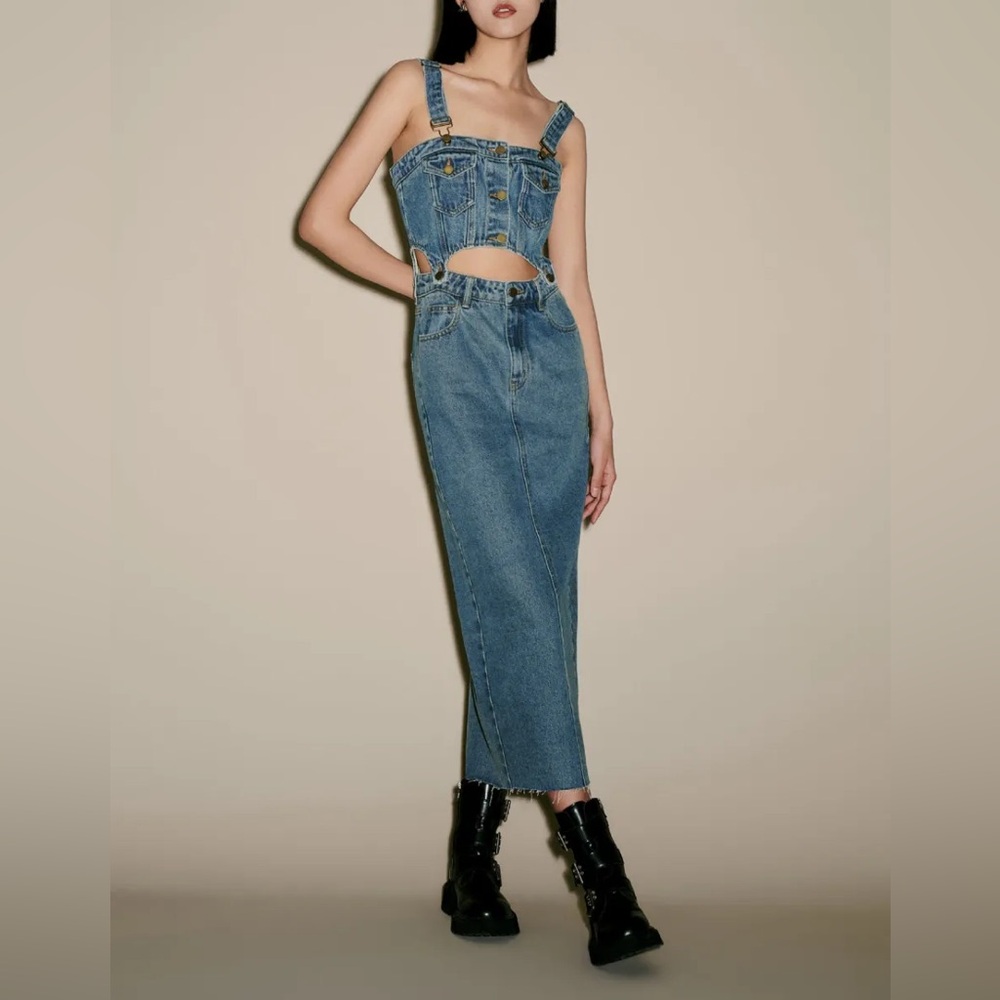 Blue High-Waisted Denim Overalls